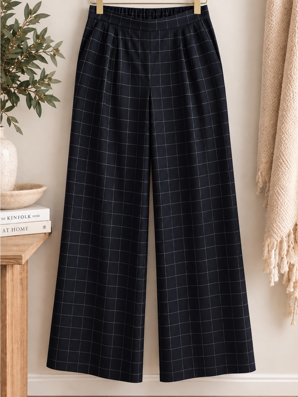 Nordstrom Rack Navy Windowpane Wide Leg Pants • Size Medium NWT